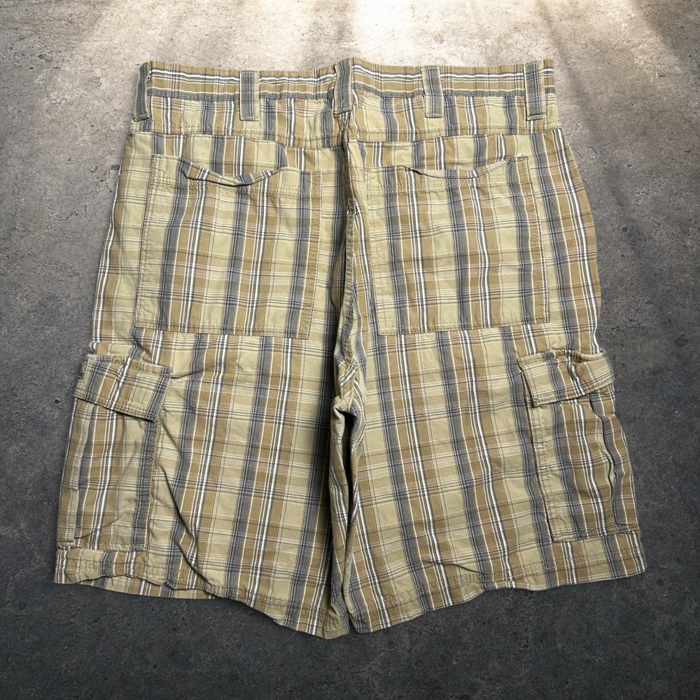 Wrangler Plaid Cargo Shorts Tan Brown Skater Y2K Mens Size 34